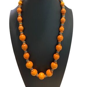 Elegant Orange Wood Beaded Necklace